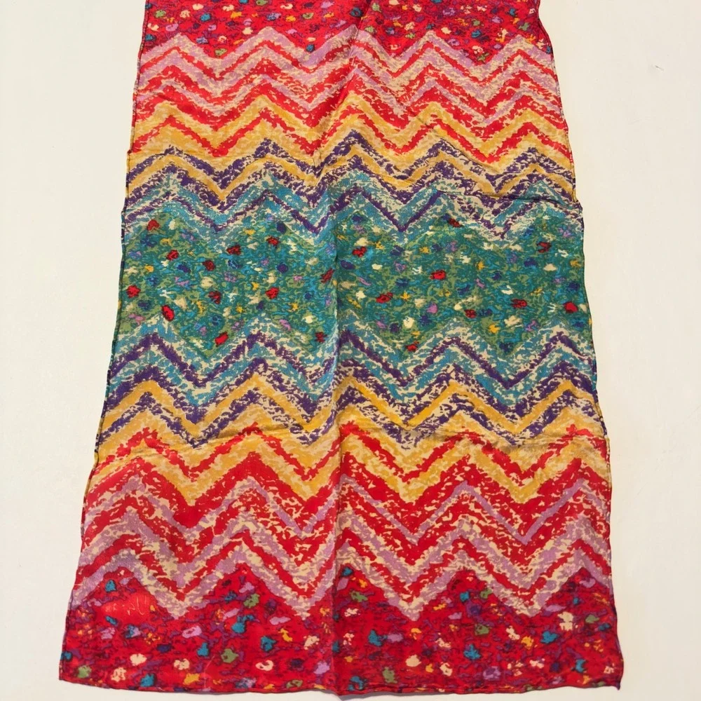 Vera The Honey Collection Silk Scarf Multicolor‎ Chevron Zigzag 50x11 Abstract